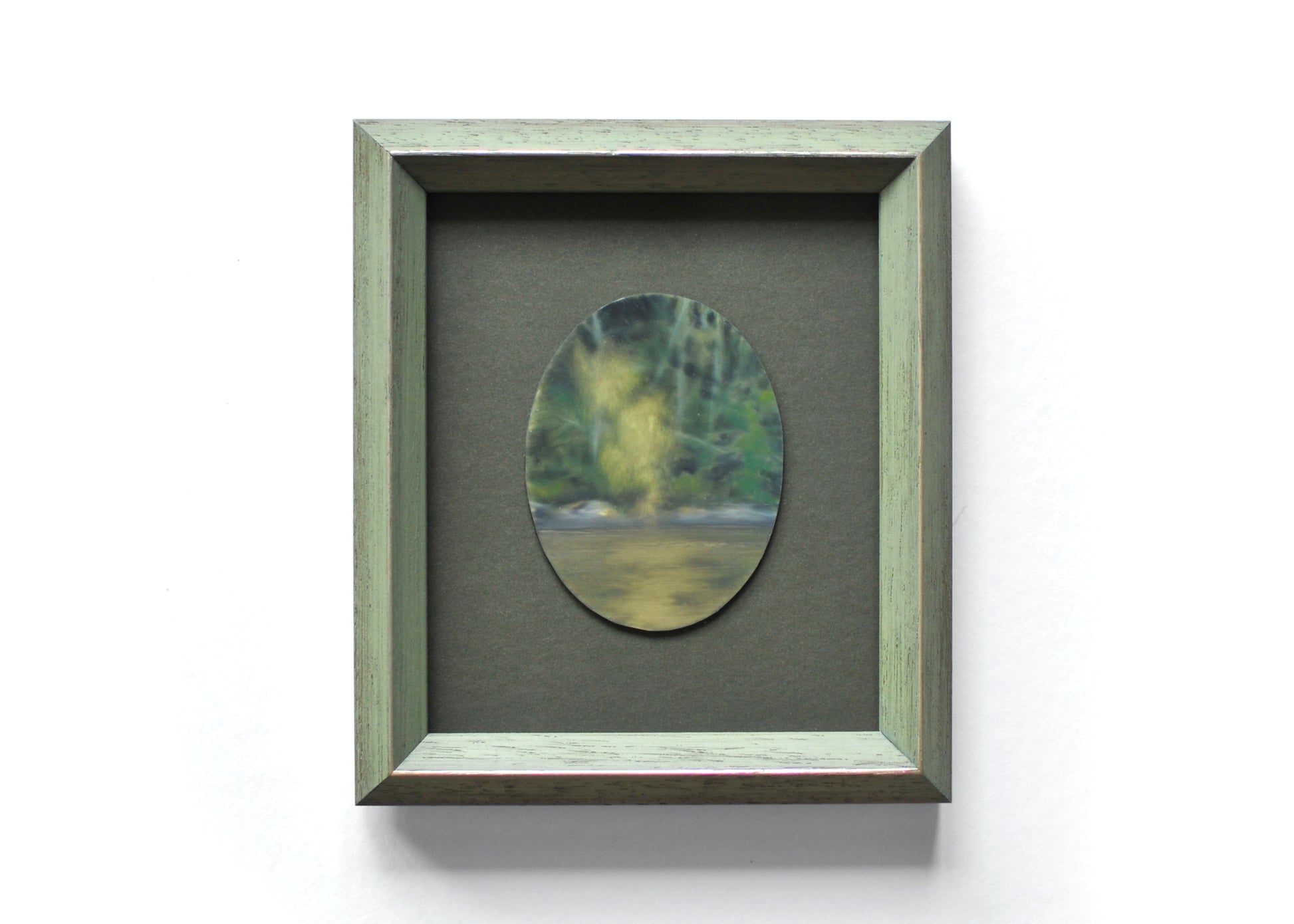 Small, framed oil painting of a whale's blow by Natasha van Netten