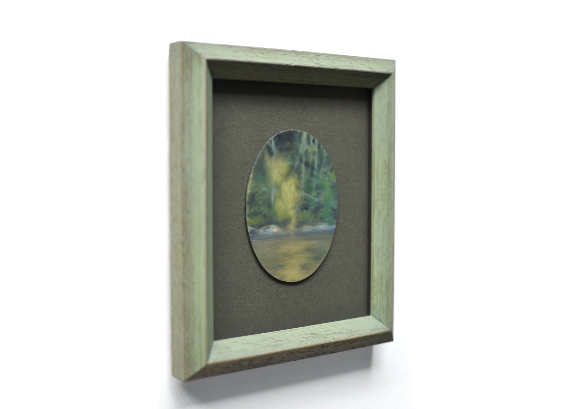 Small, framed oil painting of a whale's blow by Natasha van Netten