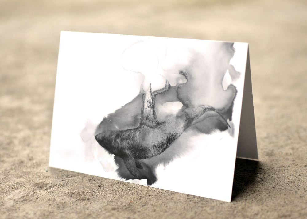 Black Ink Drawing of a Orca on a 5 x 7 greeting card