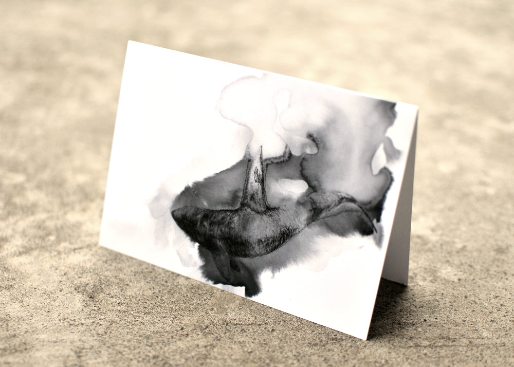 Black Ink Drawing of a Orca on a 5 x 7 card.