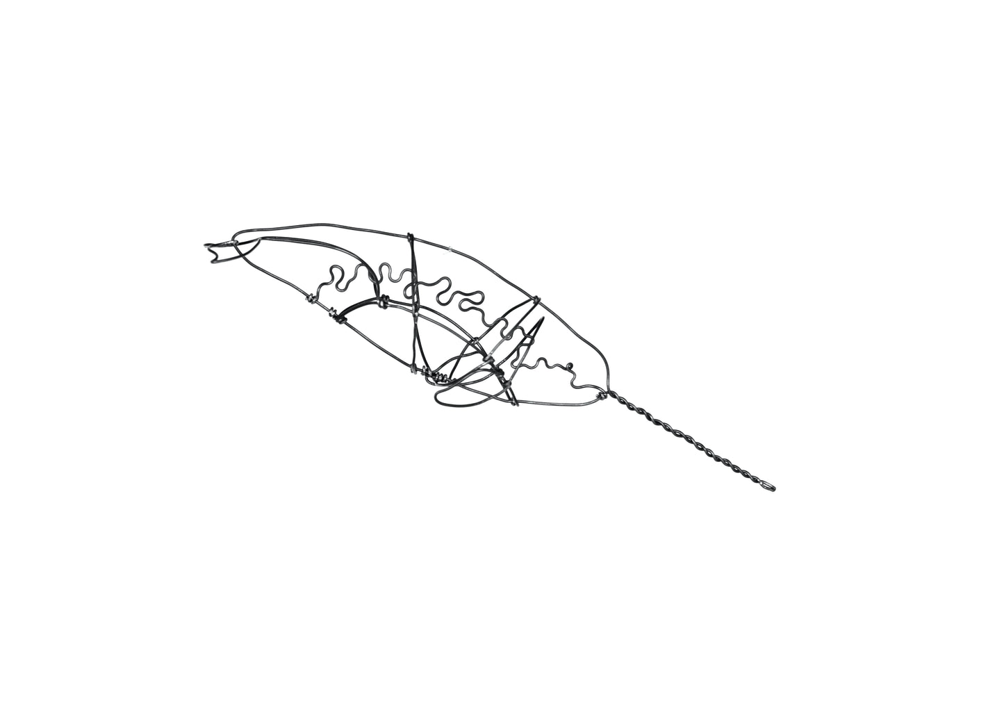 Photo of a 3D wire narwhal whale sculpture.