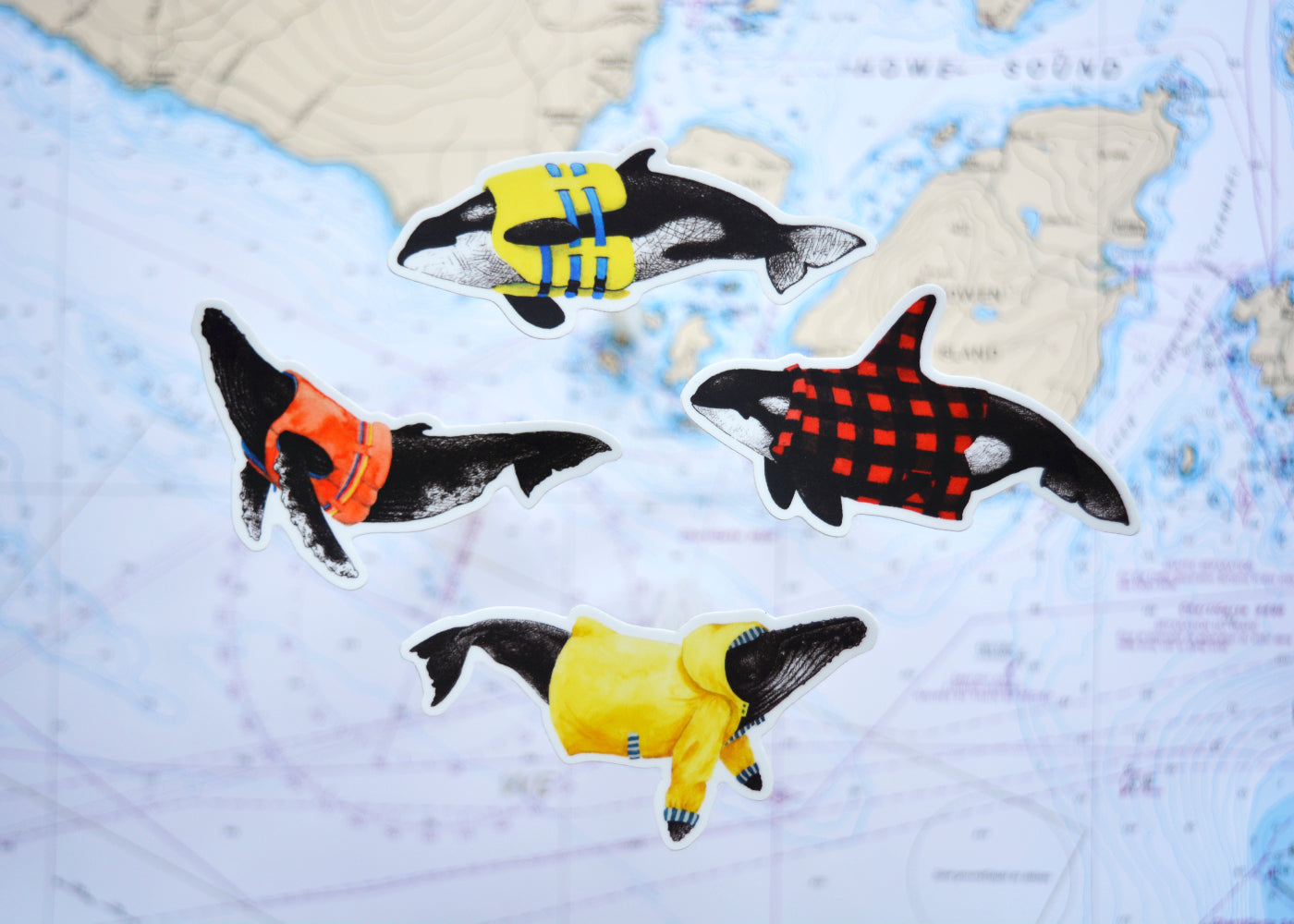Whale Stickers - Set of Four Coastal