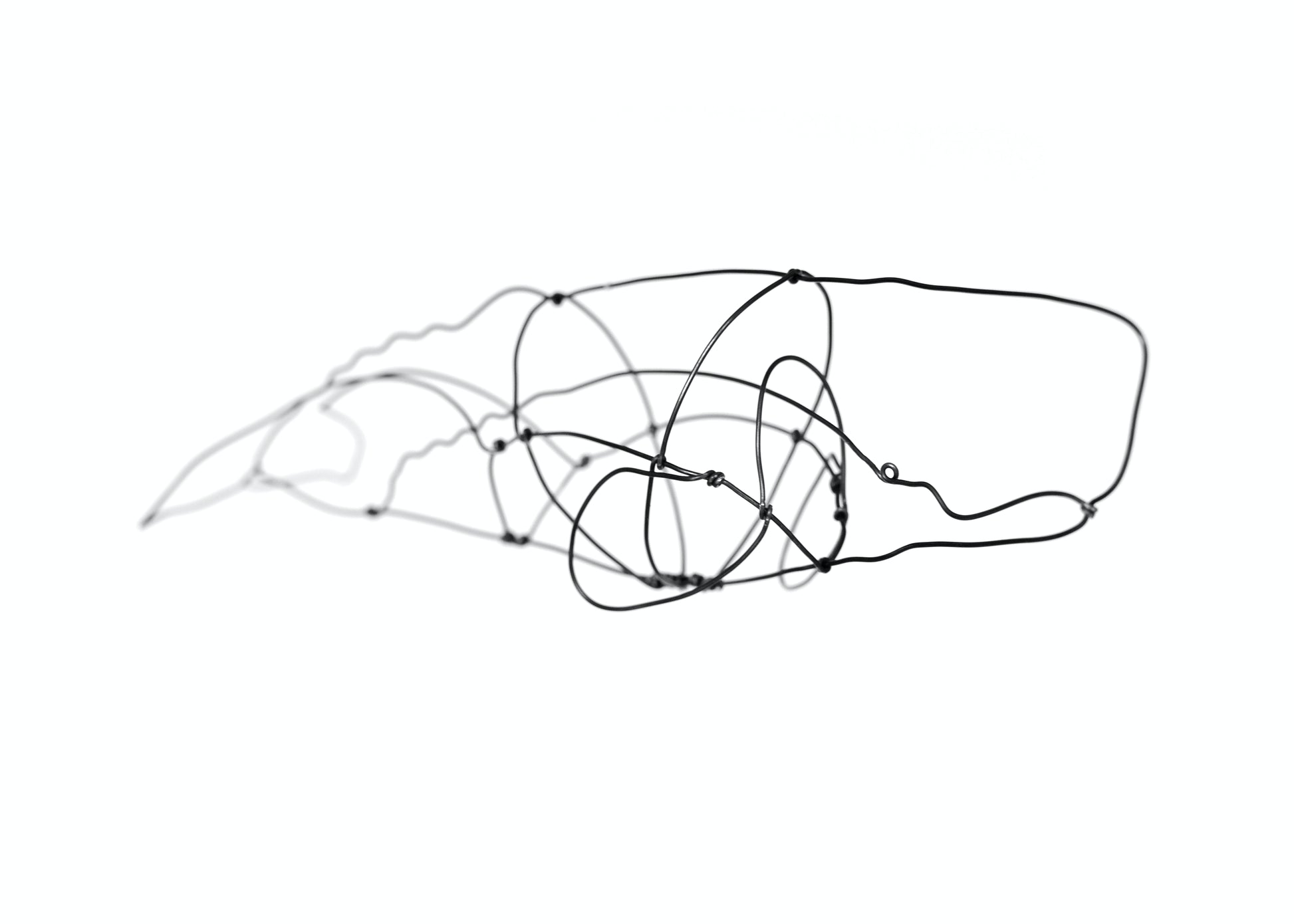 Photo of a 3D wire sperm whale sculpture.