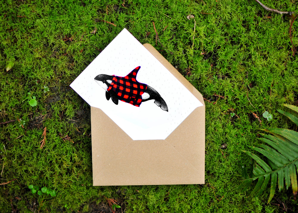 Wet Coast Plaid Orca Greeting Card