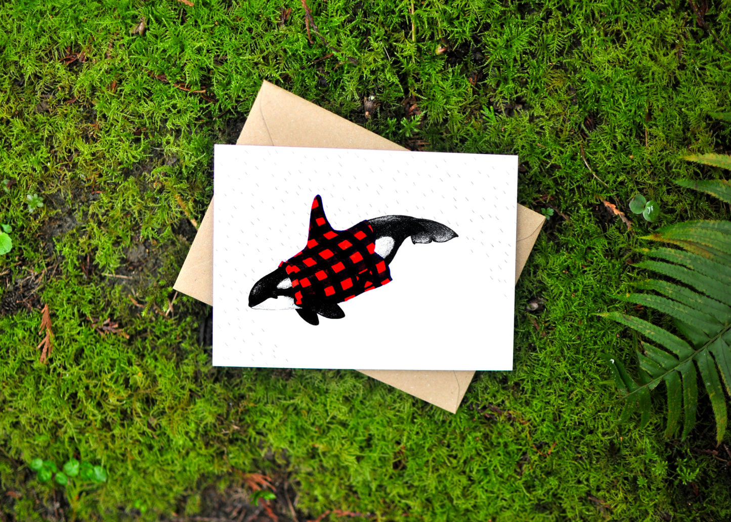 Wet Coast Plaid Orca Greeting Card