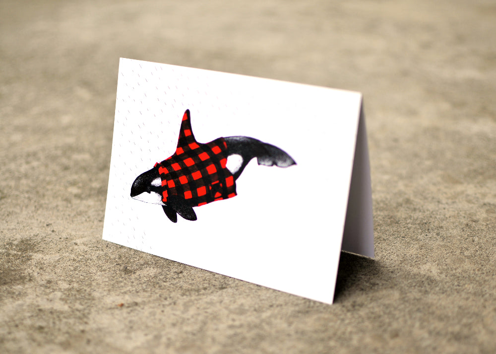 Wet Coast Plaid Orca Greeting Card