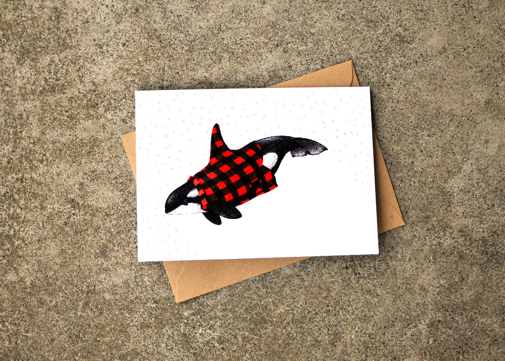 Wet Coast Plaid Orca Greeting Card