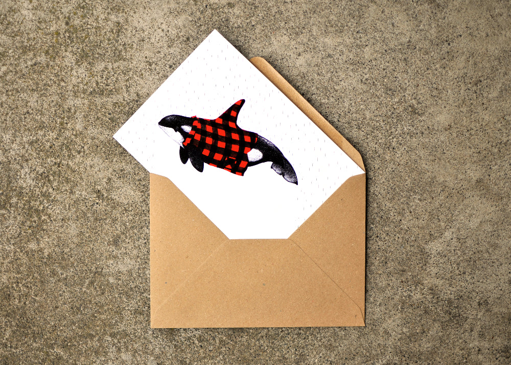 Wet Coast Plaid Orca Greeting Card