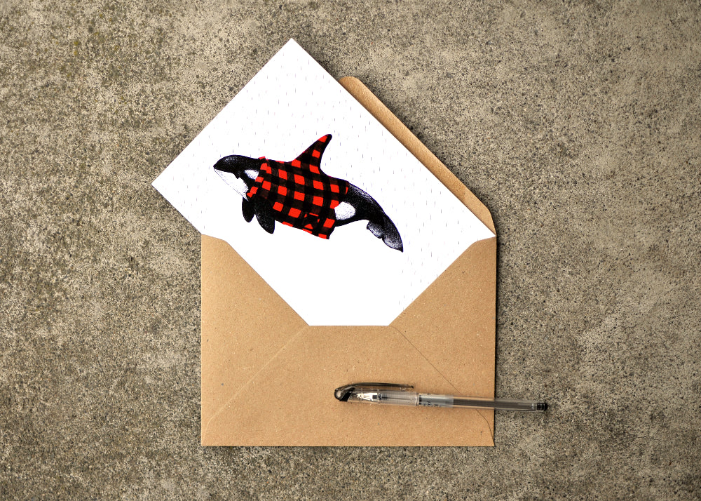 Wet Coast Plaid Orca Greeting Card