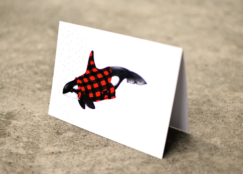 Wet Coast Plaid Orca Greeting Card